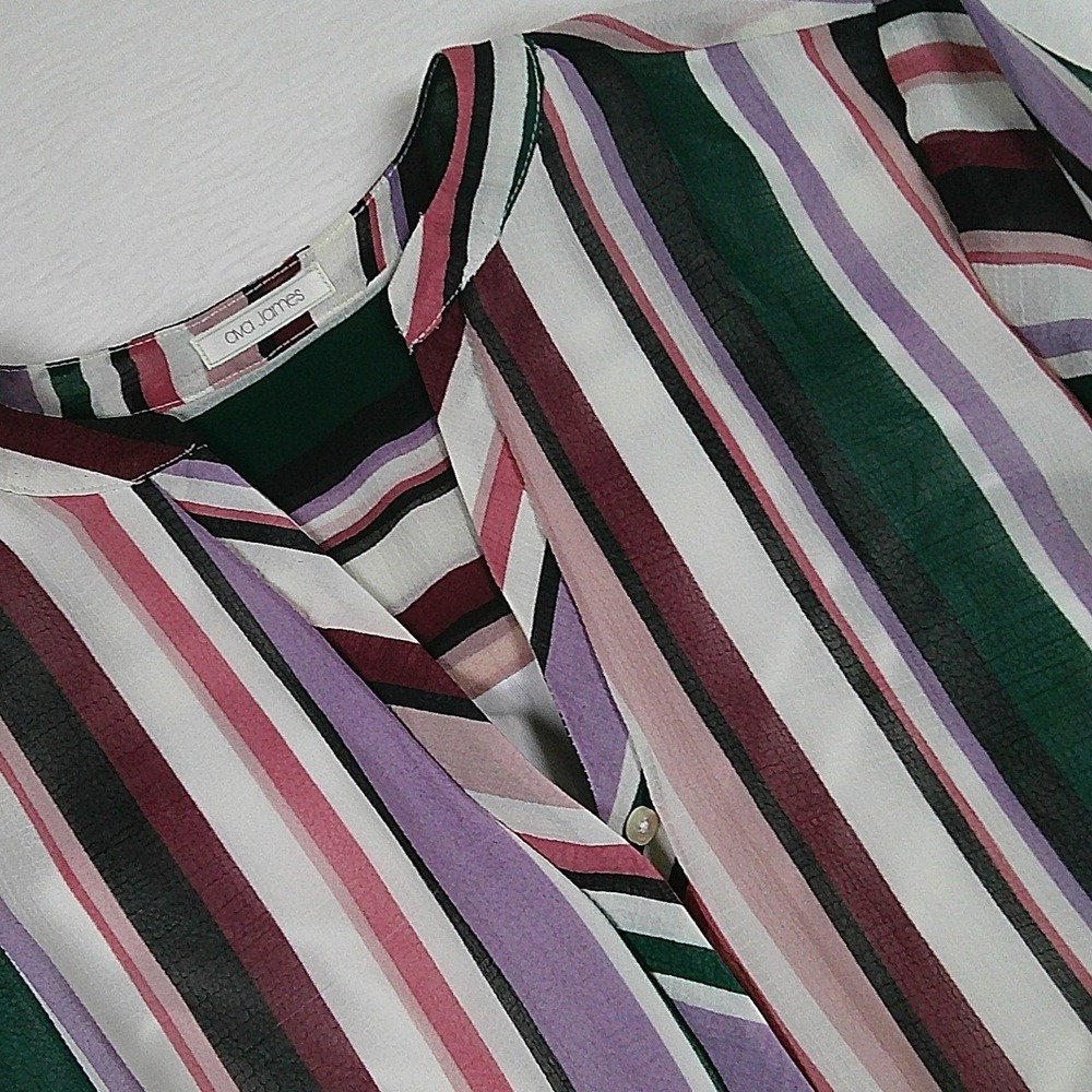 Ava James Multi-Color Striped Roll-Tab‎ Sleeve Tunic Top Plus Size 26/28